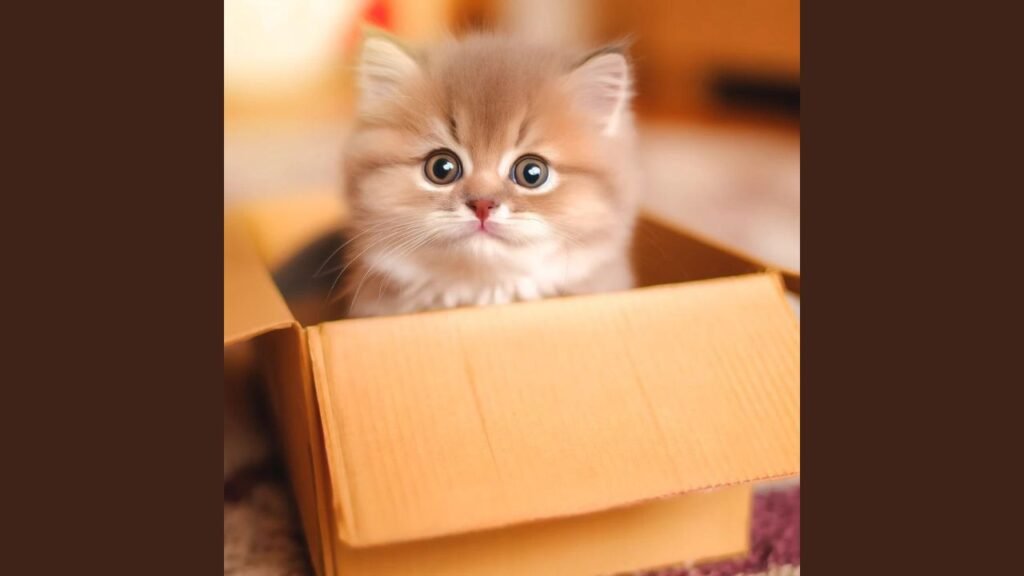 Cute kitten in a carton box